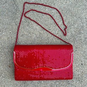 Vintage 80s 90s Red Metal Mesh Chain Mail Crossbody Purse